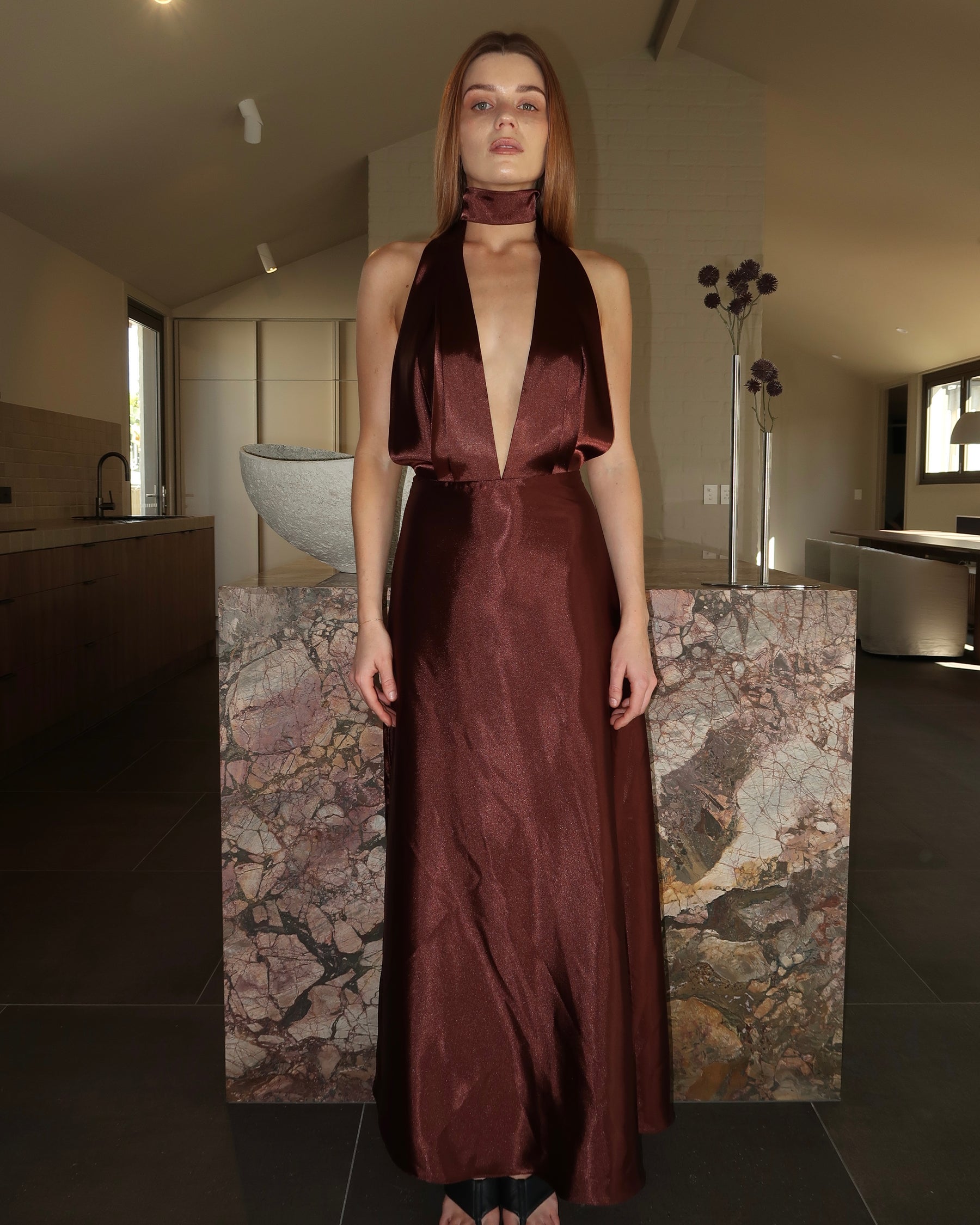 CHOCOLATE HALTER MAXI