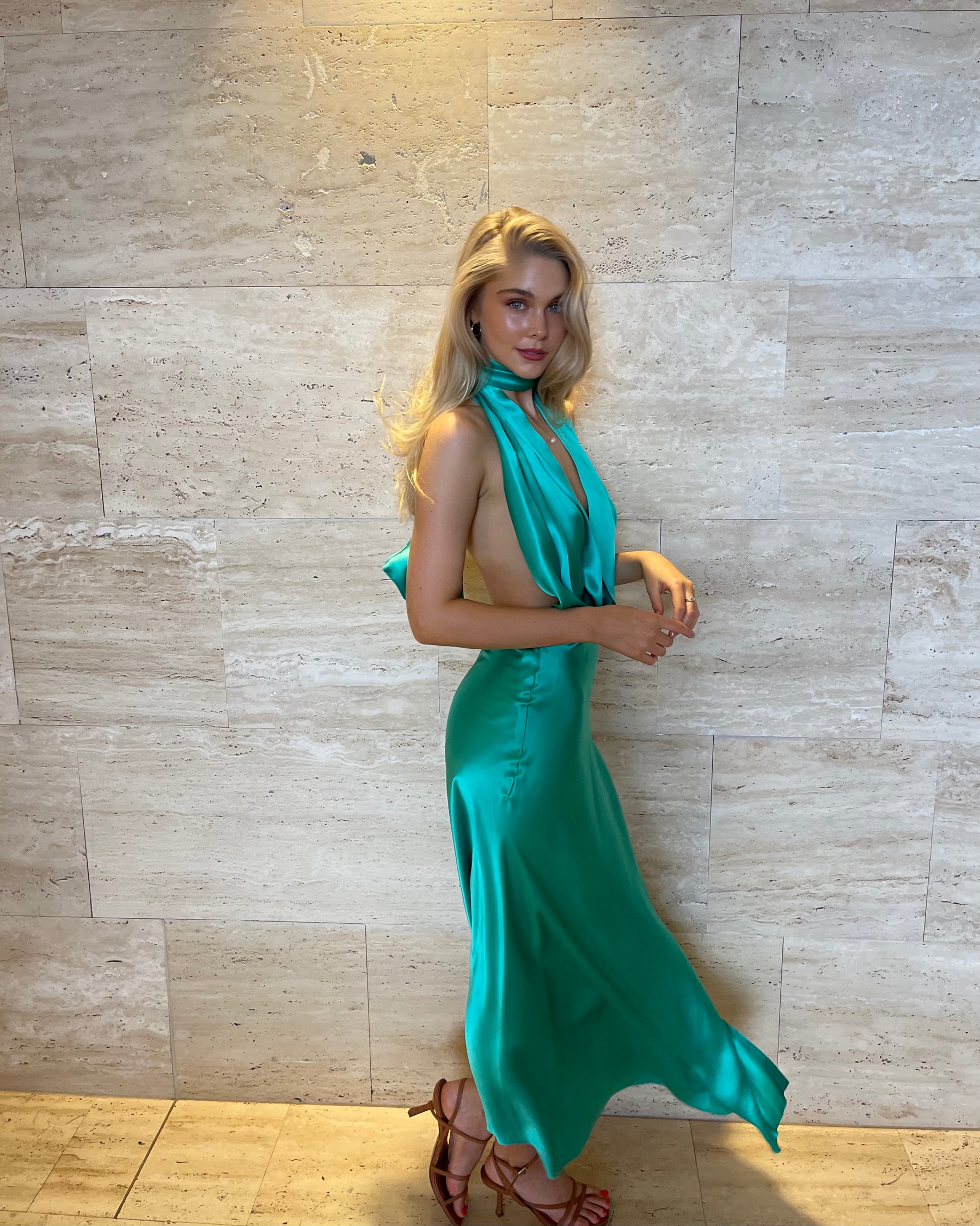 TEAL HALTER MAXI