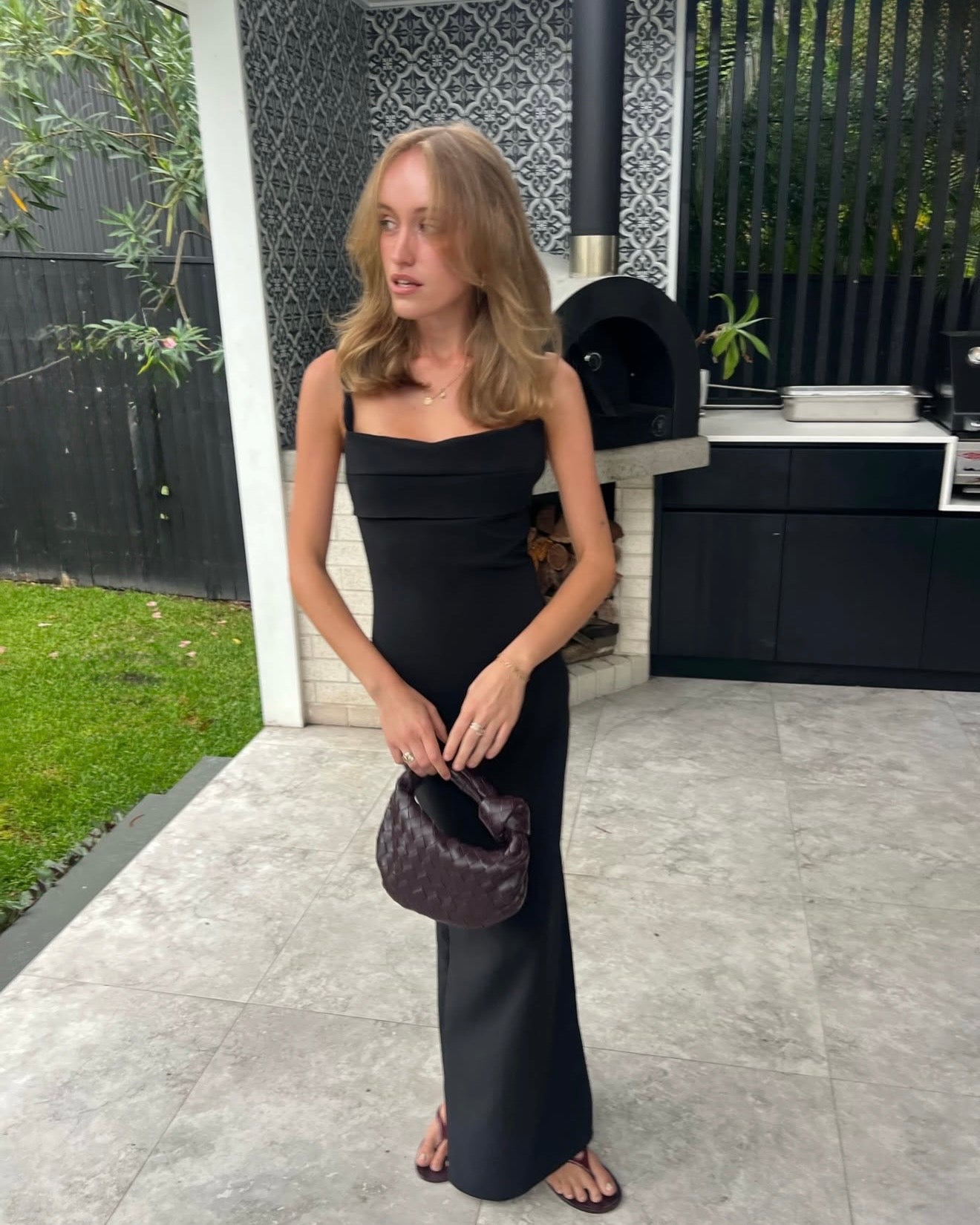 BLACK PLEAT TUCK DRESS