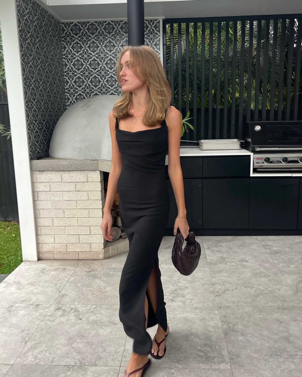 BLACK PLEAT TUCK DRESS
