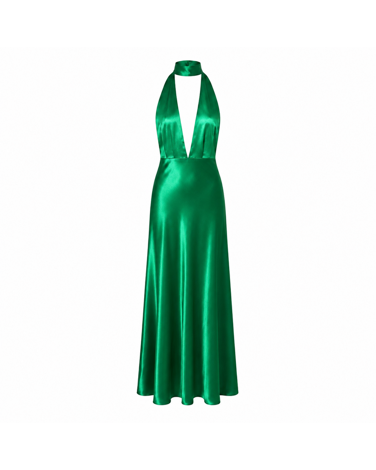 Green Halter Maxi front ghost silhouette