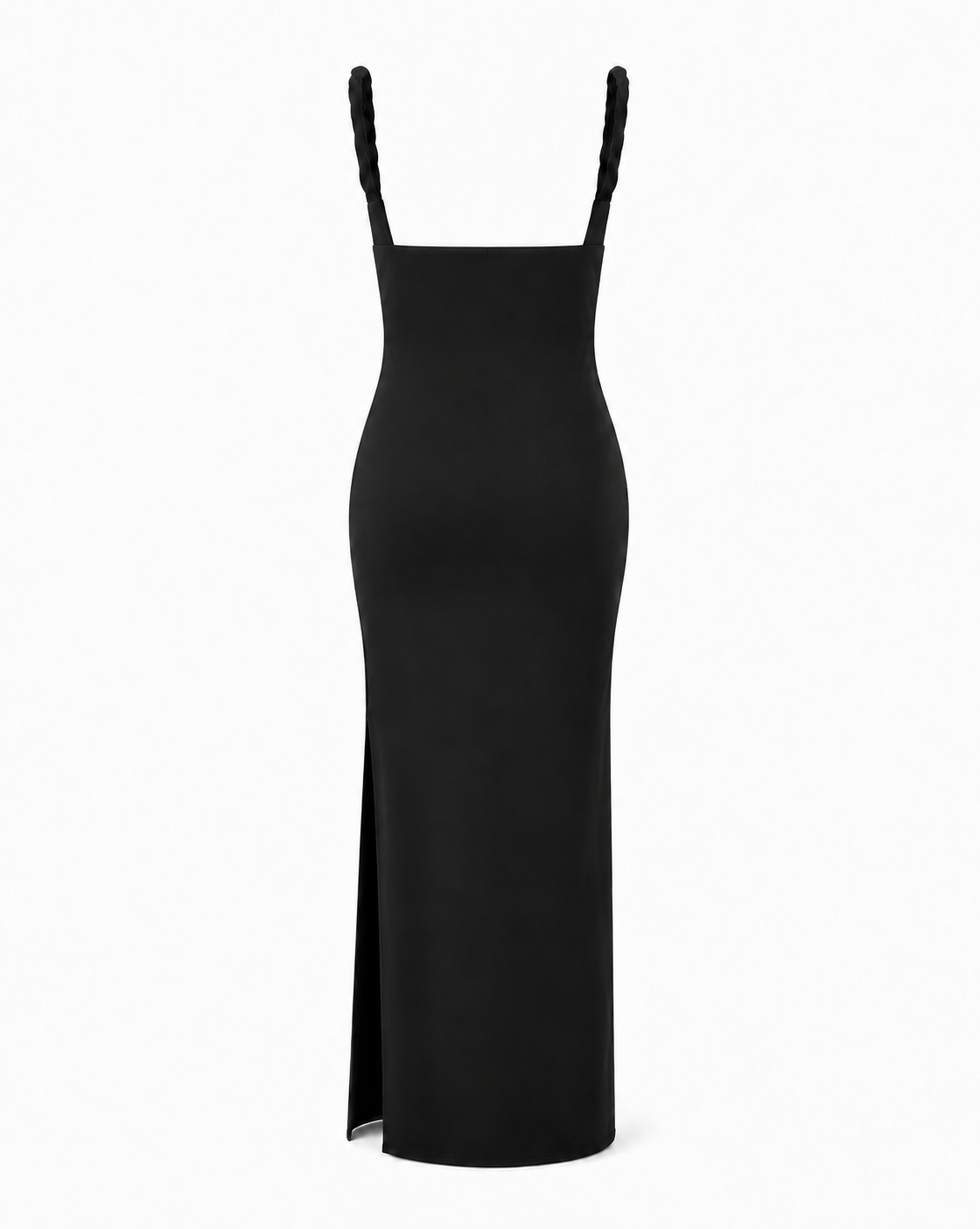 Pleat Tuck Dress in black, back ghost silhouette
