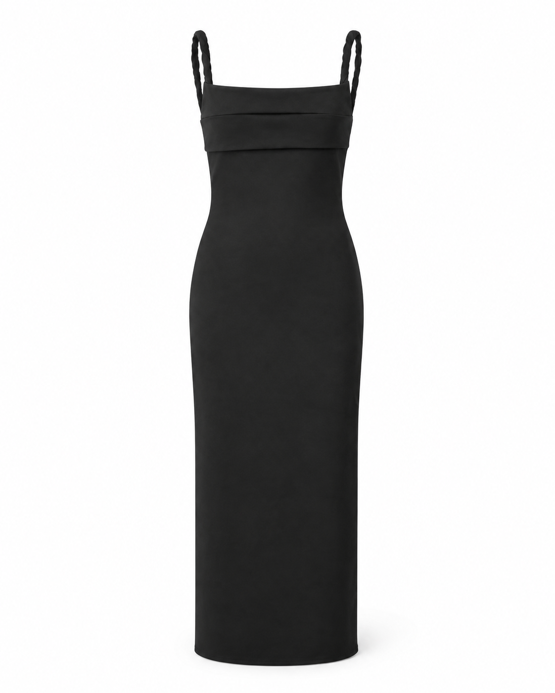 Pleat Tuck Dress in black, front ghost silhouette
