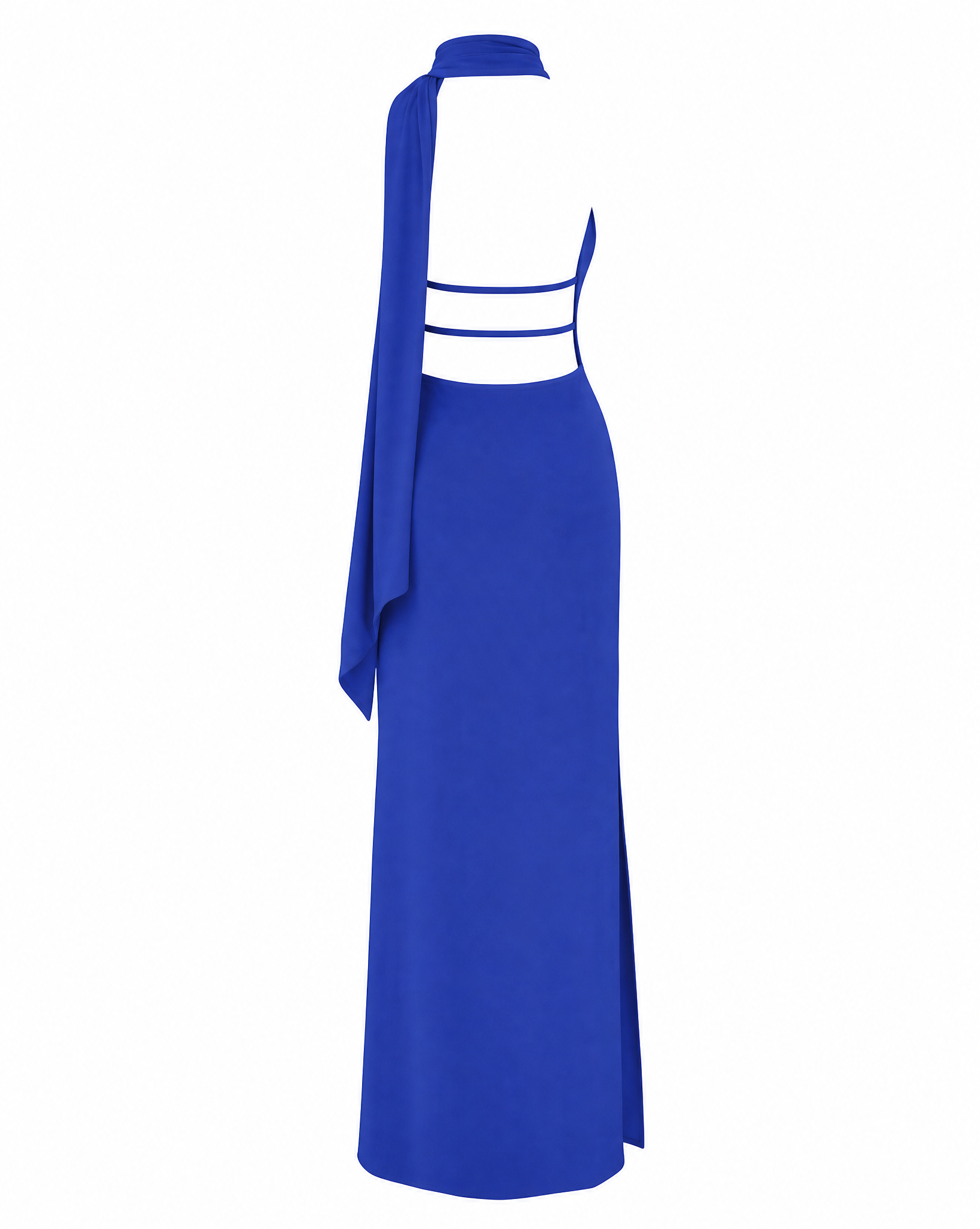 Sabine Gown in cobalt blue — back view