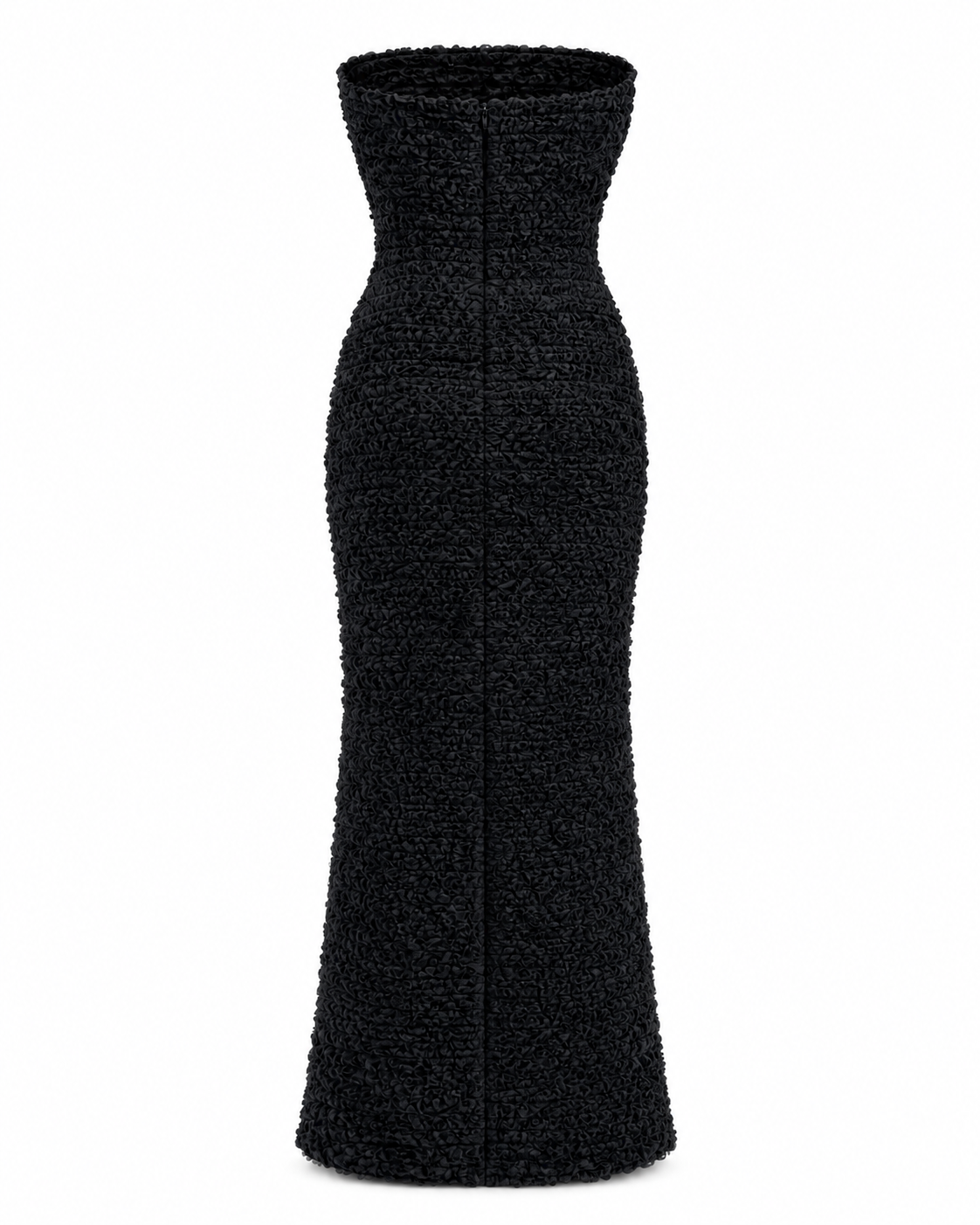 Strapless Ruffle Maxi in black, back ghost silhouette