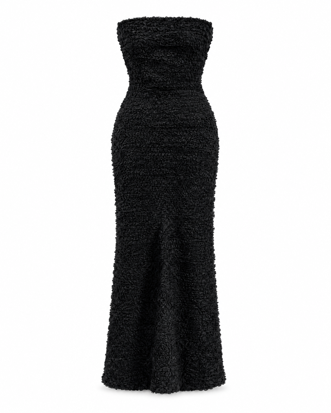 Strapless Ruffle Maxi in black, front ghost silhouette